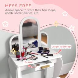 HOMCOM Girl's Kids Dressing Table Set Kids Vanity Set w/ Drawer, Mirror - White - thumbnail 5