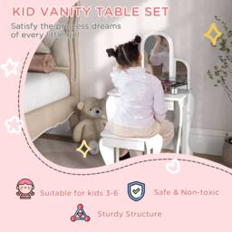HOMCOM Girl's Kids Dressing Table Set Kids Vanity Set w/ Drawer, Mirror - White - thumbnail 4
