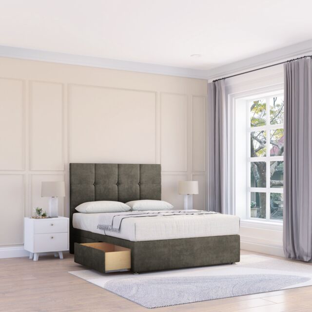 "Sloomy Jasmine Dumfries Bed Set With 4 Drawers, Mattress & 26"" Headboard in Dark Grey - Size: Double" - image 1