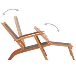 Berkfield Home Outdoor Deck Chair Solid Acacia Wood & Textilene in Brown - thumbnail 3