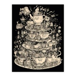 "Artery8 Wall Art Print Alice In Wonderland Mad Hatter Tea Party Whimsical Magical Adventure Painting Poster in Black - Size: W24"" x H32""" - thumbnail 1