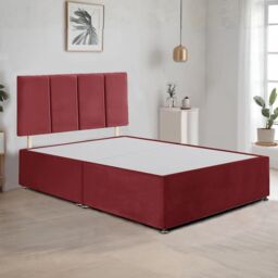 "Bed Time UK Plush Divan Bed Frame with 2 Drawers & 20"" Vertical Line Headboard in Red - Size: Small Double" - thumbnail 2