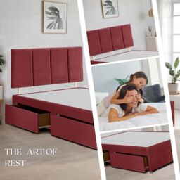 "Bed Time UK Plush Divan Bed Frame with 2 Drawers & 20"" Vertical Line Headboard in Red - Size: Small Double" - thumbnail 3