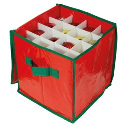 mysmartbuy Christmas Ornaments Storage Bag - Festive Xmas Baubles & Decorations Container Box with Zipper, Carry Handles & 16 Compartments in Red - thumbnail 1
