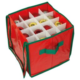 mysmartbuy Christmas Ornaments Storage Bag - Festive Xmas Baubles & Decorations Container Box with Zipper, Carry Handles & 16 Compartments in Red - thumbnail 2