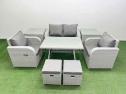 Fimous Light Grey PE Rattan Garden Furniture Set Reclining Chair 2 Side Table - thumbnail 1