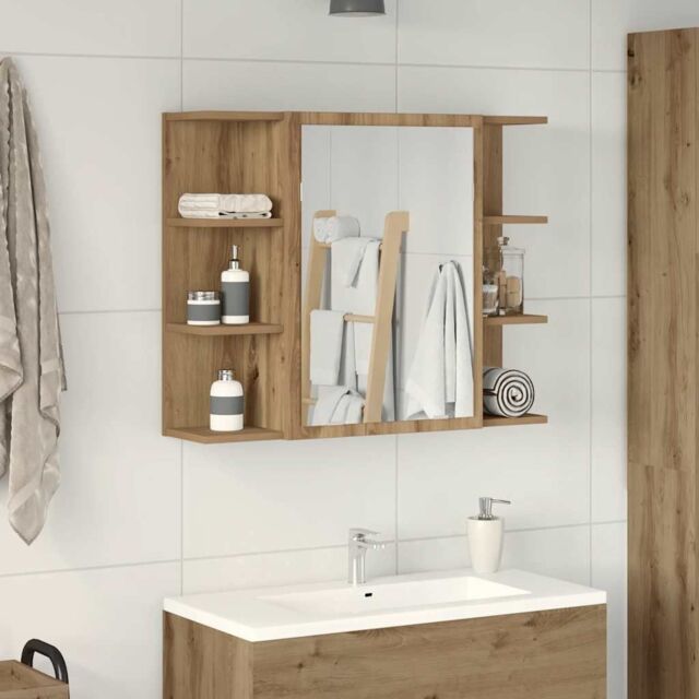 Berkfield Home Bathroom Mirror Cabinet Artisan Oak 80x20.5x64 cm Engineered Wood in Brown - image 1