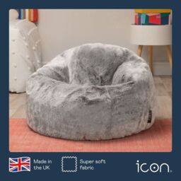 icon Kids Classic Faux Fur Bean Bag Chair Natural Bean Bags for Children in Light Grey - thumbnail 5
