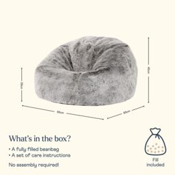 icon Kids Classic Faux Fur Bean Bag Chair Natural Bean Bags for Children in Light Grey - thumbnail 6