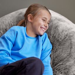 icon Kids Classic Faux Fur Bean Bag Chair Natural Bean Bags for Children in Light Grey - thumbnail 4