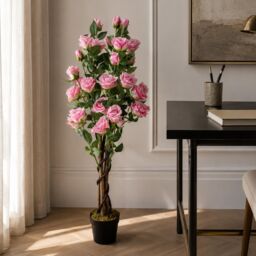 Leaf 105cm Artificial Pink Rose Tree - thumbnail 3