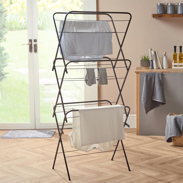 OHS 3 Tier Clothes Dryer Airer Foldable Clothing Rack Drying Horse 15m in Black - image 1