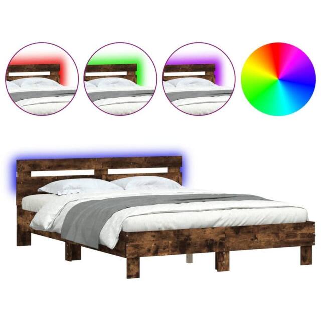 Berkfield Home Bed Frame with LED without Mattress Smoked Oak 140x190 cm in Brown - image 1