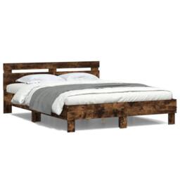 Berkfield Home Bed Frame with LED without Mattress Smoked Oak 140x190 cm in Brown - thumbnail 5