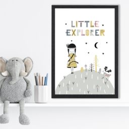 ARTZE Cute Little Explorer Scandi Quote Framed Print SIZE: A2 with Black Frame in Pink - Size: A4 - thumbnail 2