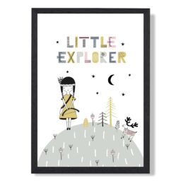 ARTZE Cute Little Explorer Scandi Quote Framed Print SIZE: A2 with Black Frame in Pink - Size: A4 - thumbnail 1