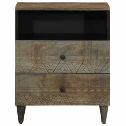 Berkfield Home Bedside Cabinet Light Grey 50x33x60 cm Solid Wood Mango - Size: 50 x 33 x 60 cm - thumbnail 2
