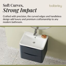 Balterley Wall Hung 2 Drawer Bathroom Vanity Unit & Basin, Dark Grey, 550mm in Grey - thumbnail 6