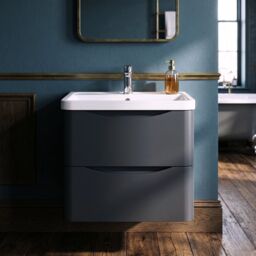 Balterley Wall Hung 2 Drawer Bathroom Vanity Unit & Basin, Dark Grey, 550mm in Grey - thumbnail 9