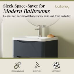 Balterley Wall Hung 2 Drawer Bathroom Vanity Unit & Basin, Dark Grey, 550mm in Grey - thumbnail 3