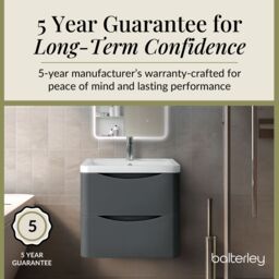 Balterley Wall Hung 2 Drawer Bathroom Vanity Unit & Basin, Dark Grey, 550mm in Grey - thumbnail 4