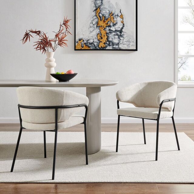 Modish Furnishing Capri Set Of 2 Cream Linen Dining Chair with Sleek Black Frame - image 1