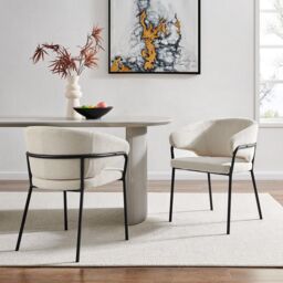 Modish Furnishing Capri Set Of 2 Cream Linen Dining Chair with Sleek Black Frame