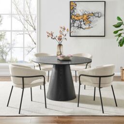 Modish Furnishing Capri Set Of 2 Cream Linen Dining Chair with Sleek Black Frame - thumbnail 3