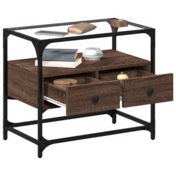 Berkfield Home TV Cabinet with Glass Top Brown Oak 60x35x51 cm Engineered Wood - Size: 60 x 35 x 51 cm