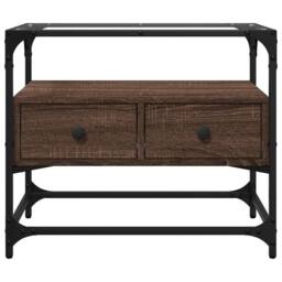 Berkfield Home TV Cabinet with Glass Top Brown Oak 60x35x51 cm Engineered Wood - Size: 60 x 35 x 51 cm - thumbnail 4