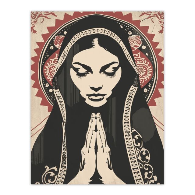 "Artery8 Lady in Prayer Artwork Catholic Peace Symmetry Wall Art Print in Beige - Size: W24"" x H32""" - image 1
