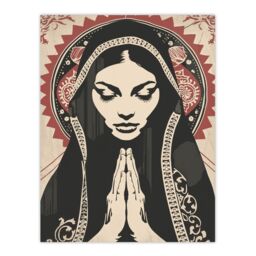 "Artery8 Lady in Prayer Artwork Catholic Peace Symmetry Wall Art Print in Beige - Size: W24"" x H32""" - thumbnail 1
