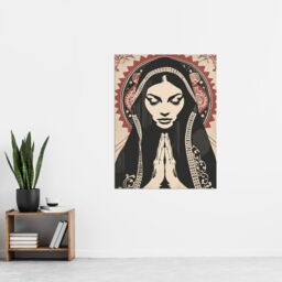 "Artery8 Lady in Prayer Artwork Catholic Peace Symmetry Wall Art Print in Beige - Size: W24"" x H32""" - thumbnail 4