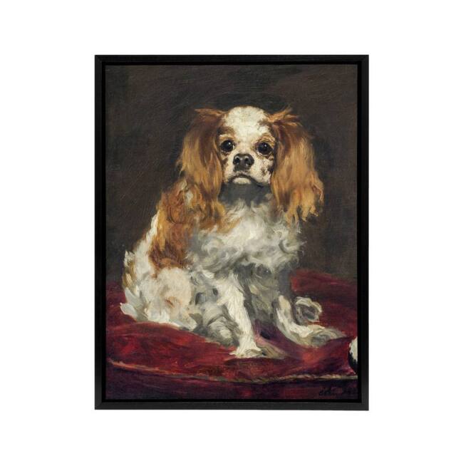 "Artery8 A King Charles Spaniel Dog Manet Vintage Black Framed Canvas Wall Art in Brown - Size: W24"" x H32""" - image 1