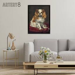 "Artery8 A King Charles Spaniel Dog Manet Vintage Black Framed Canvas Wall Art in Brown - Size: W24"" x H32""" - thumbnail 3