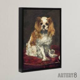 "Artery8 A King Charles Spaniel Dog Manet Vintage Black Framed Canvas Wall Art in Brown - Size: W24"" x H32""" - thumbnail 2
