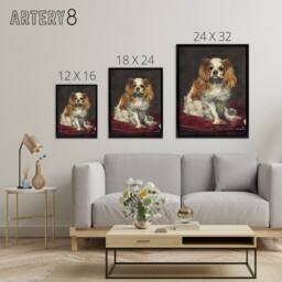 "Artery8 A King Charles Spaniel Dog Manet Vintage Black Framed Canvas Wall Art in Brown - Size: W24"" x H32""" - thumbnail 4