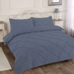 Homes-Linen Luxury Alexandra Pintuck Pleated Duvet Cover Set in Grey - Size: Single - thumbnail 1