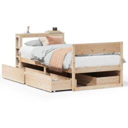 Berkfield Home Full Bed Frame without Mattress 75x190 cm Small Single Solid Wood Pine in Light Tan - thumbnail 3
