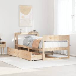 Berkfield Home Full Bed Frame without Mattress 75x190 cm Small Single Solid Wood Pine in Light Tan - thumbnail 2