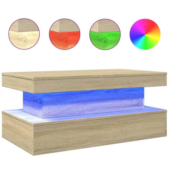 Berkfield Home Coffee Table with LED Lights Sonoma Oak 90x50x40 cm in Brown - Size: 90 x 50 x 40 cm - image 1