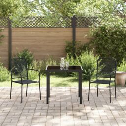 Berkfield Home 3 Piece Garden Dining Set Black Cotton Rope & Steel - thumbnail 4