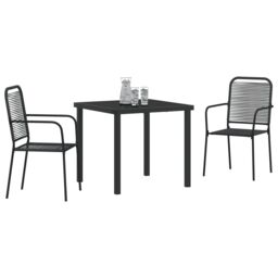 Berkfield Home 3 Piece Garden Dining Set Black Cotton Rope & Steel - thumbnail 3