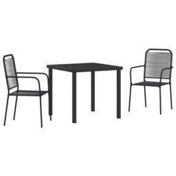 Berkfield Home 3 Piece Garden Dining Set Black Cotton Rope & Steel - thumbnail 2