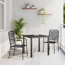 Berkfield Home 3 Piece Garden Dining Set Black Cotton Rope & Steel - thumbnail 1