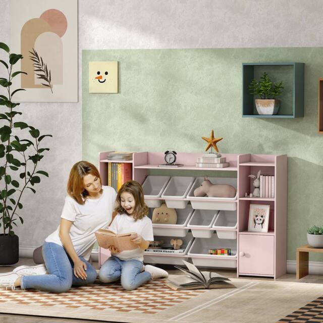 AIYAPLAY Kids Toy Storage Organiser with 8 Removable Storage Bins, Pink - image 1