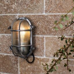 ValueLights Bow Oval Bulkhead IP64 Outdoor Garden Wall Light with Cool White Bulb in Silver