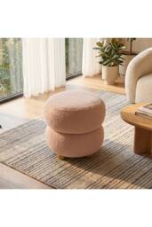 Living and Home Round Teddy Fleece Upholstered Footstool in Pink
