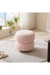 Living and Home Round Teddy Fleece Upholstered Footstool in Pink - thumbnail 6