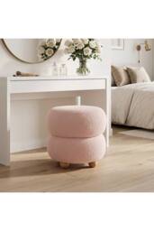 Living and Home Round Teddy Fleece Upholstered Footstool in Pink - thumbnail 5